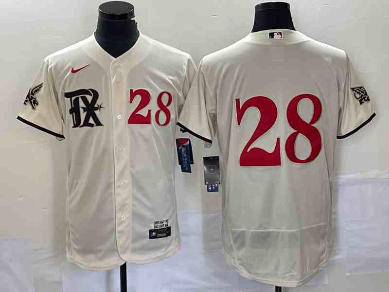 Men's Texas Rangers #28 Jonah Heim Number Cream 2023 City Connect Flex Base Stitched Baseball Jersey