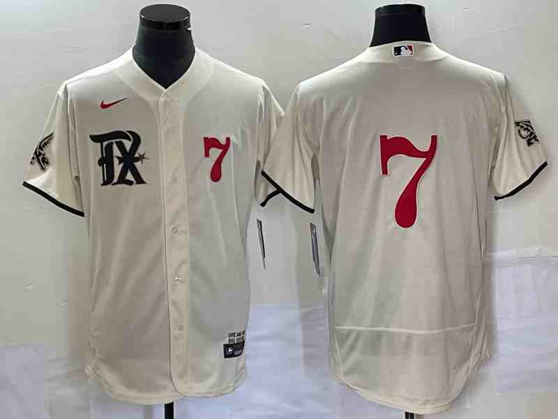 Men's Texas Rangers #7 Ivan Rodriguez Number Cream 2023 City Connect Flex Base Stitched Baseball Jersey
