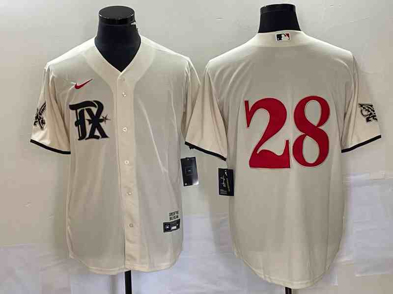 Men's Texas Rangers #28 Jonah Heim Cream 2023 City Connect Cool Base Stitched Baseball Jersey