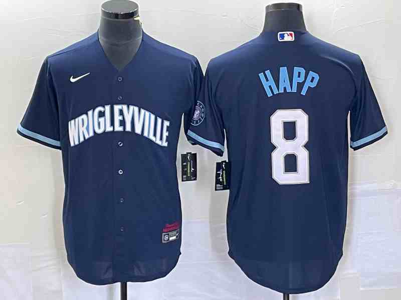 Men's Chicago Cubs 8 Ian Happ Navy City Connect Cool Base Stitched Baseball Jersey