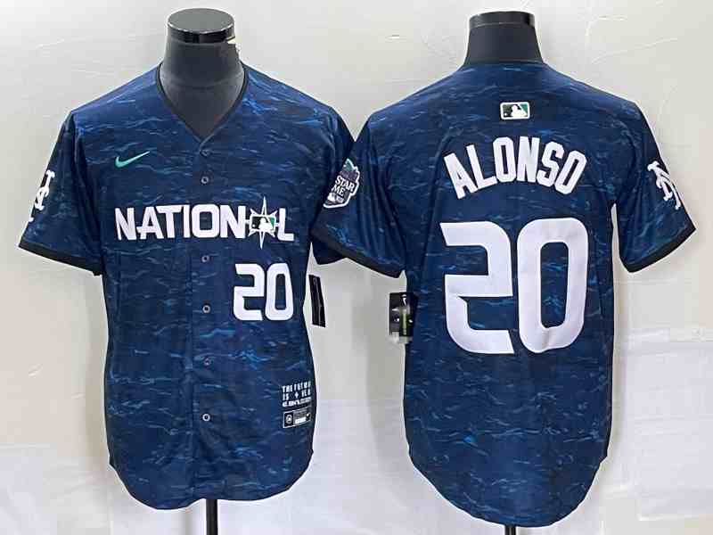 Men's National League New York Mets #20 Pete Alonso Number Nike Royal 2023 MLB All-Star Game Limited Jersey