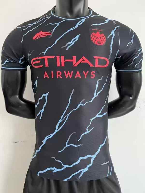 Men's Manchester City 2023-24 Away  black player version Custom Replica Jersey