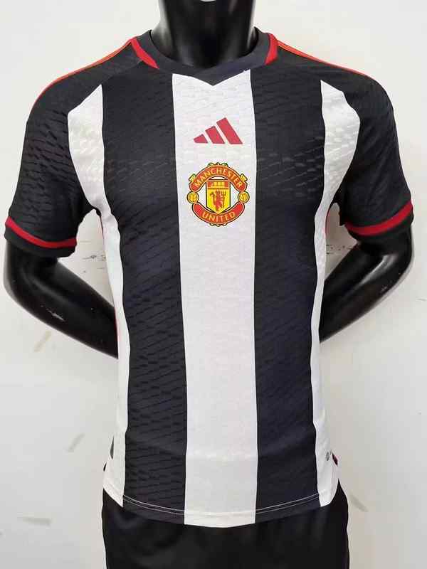 Men's Manchester United adidas 2023-24 Away  black and white player version Custom Replica Jersey