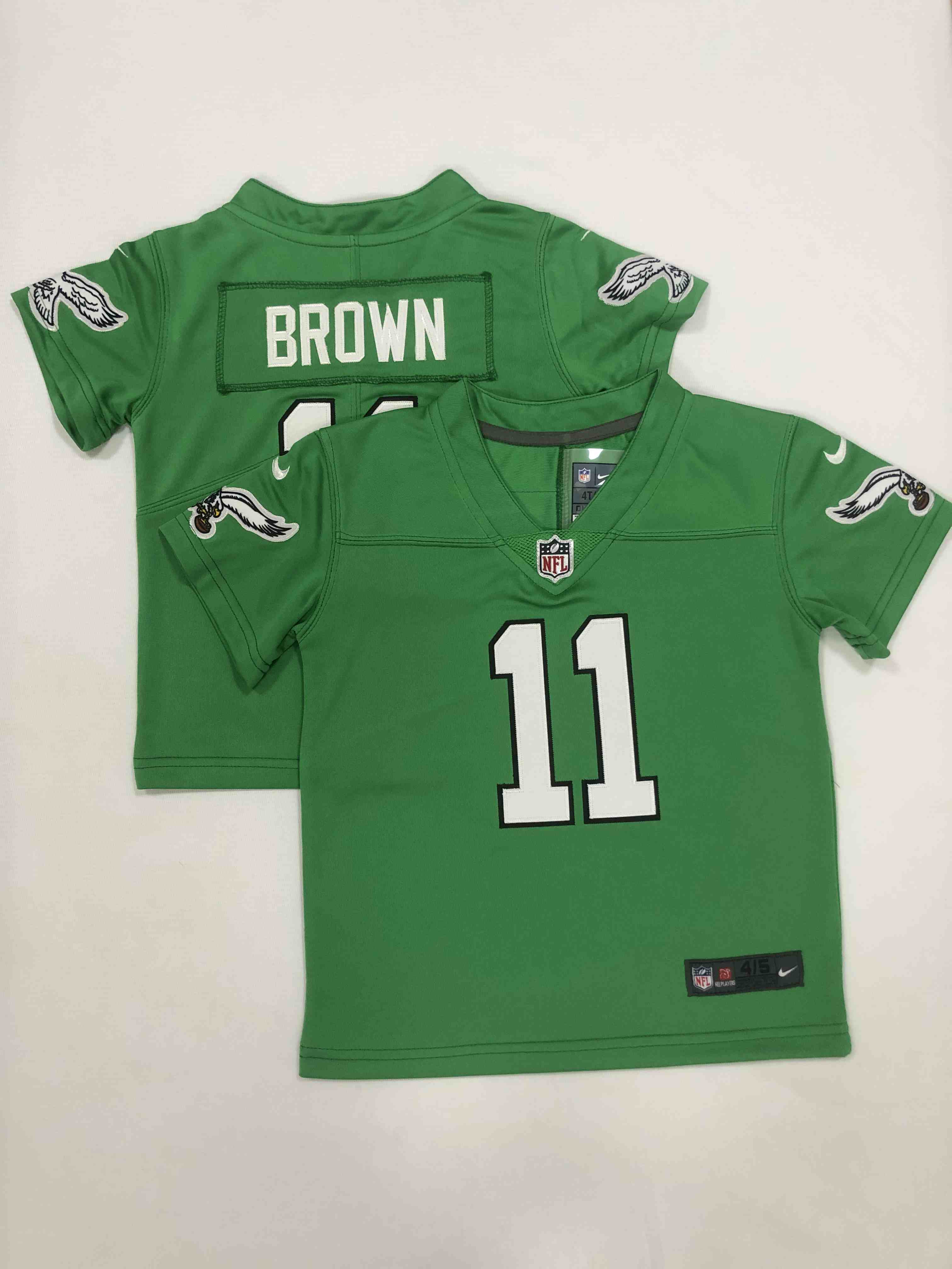 Toddler Philadelphia Eagles 11 A. J. Brown Nike Kelly Green Throwback Vapor Untouchable Limited Stitched Football Je