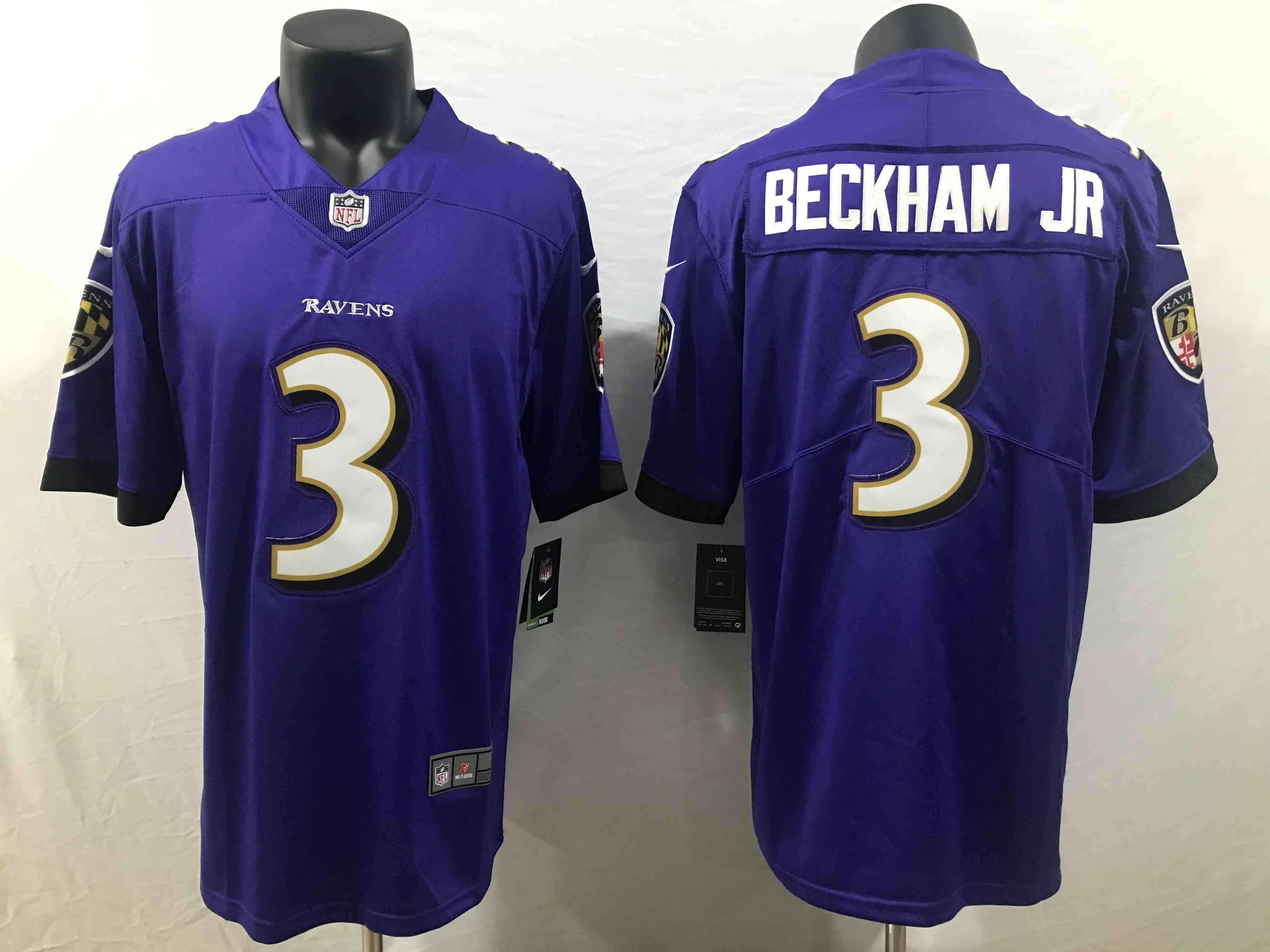 Men's Baltimore Ravens #3 Odell Beckham Jr Purple Vapor Untouchable Limited Jersey
