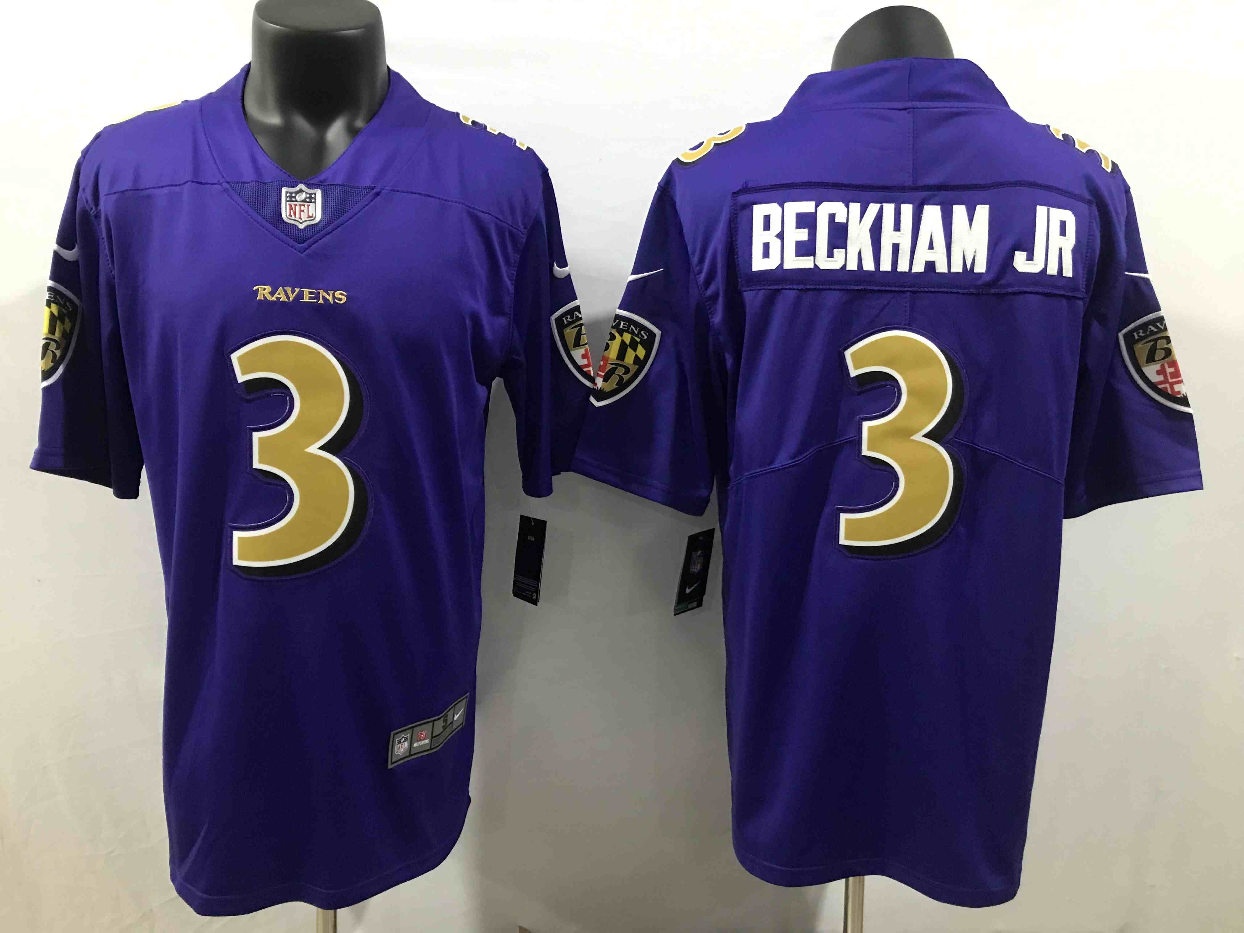 Men's Baltimore Ravens #3 Odell Beckham Jr Purple Color Rush Limited Jersey