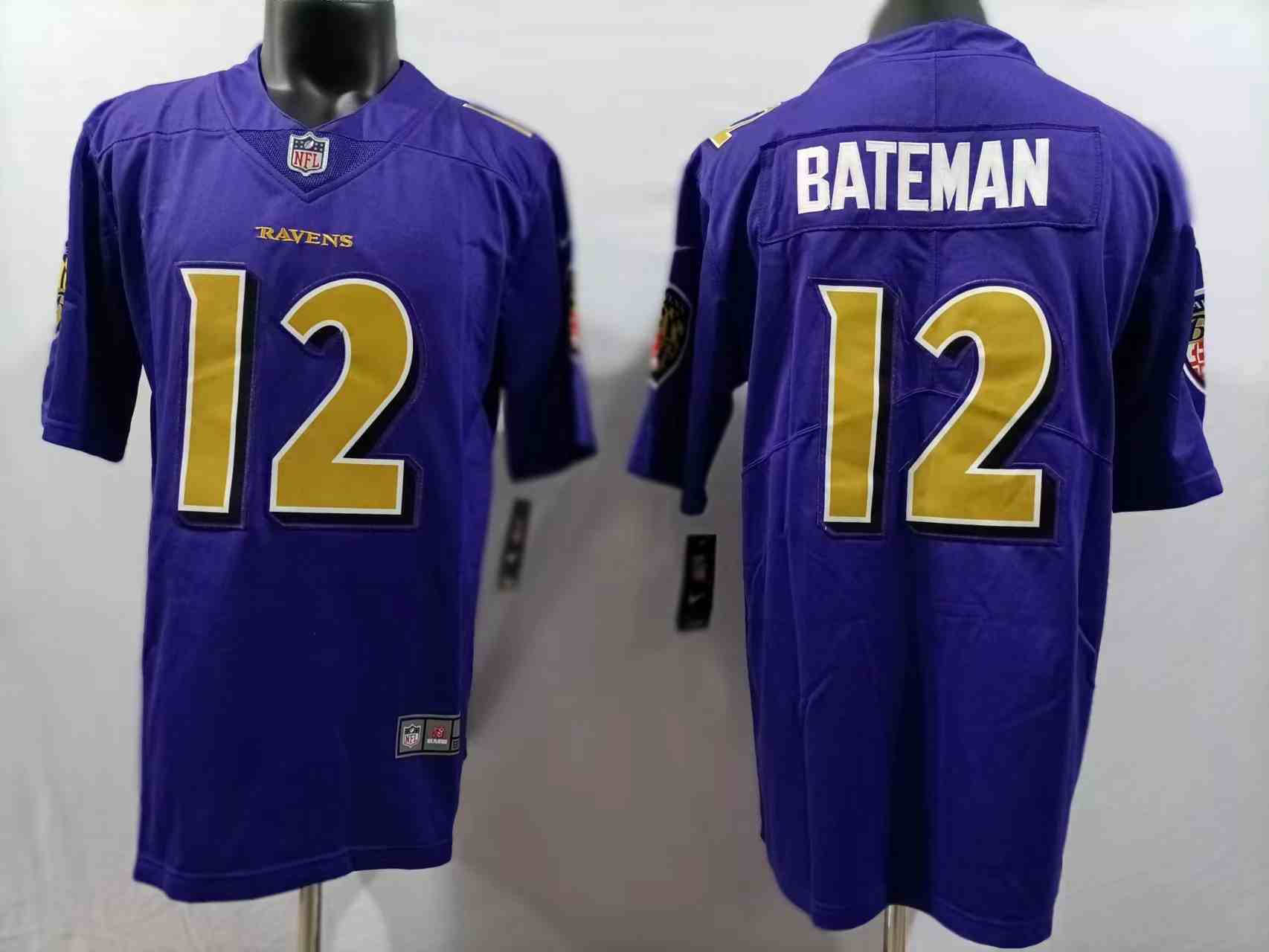 Men's Baltimore Ravens #12 Rashod Bateman  Purple Color Rush Limited Jersey