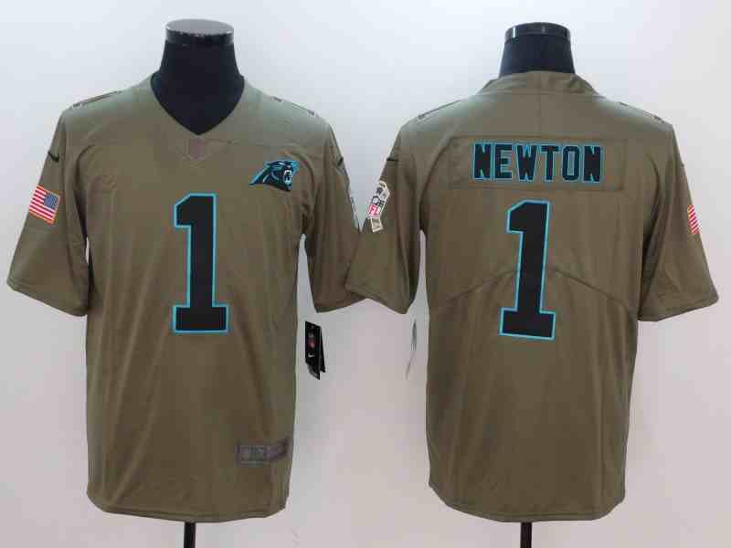Men's Nike Carolina Panthers #1 Cam Newton Olive Salute To Service Limited Stitched NFL Jersey