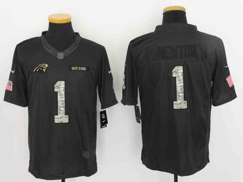 Men's Carolina Panthers #1 Cam Newton Black Men's Stitched NFL Limited Salute to Service Jersey