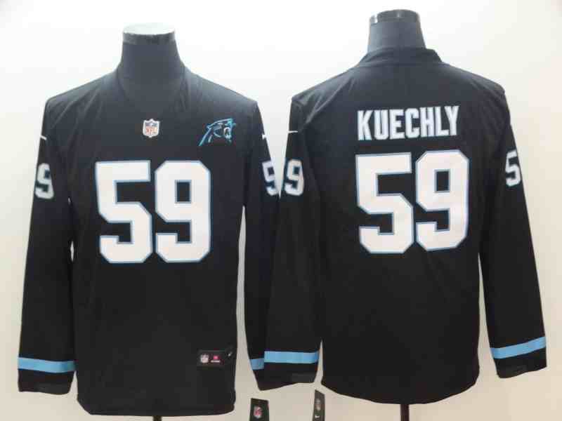 Men Carolina Panthers 59 Luke Kuechly Black Nike Therma Long Sleeve Jersey