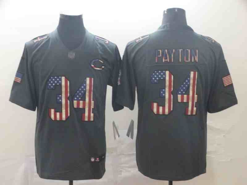 Men's Chicago Bears #34 Walter Payton Grey 2019 Salute To Service USA Flag Fashion Limited Stitched NFL Jersey