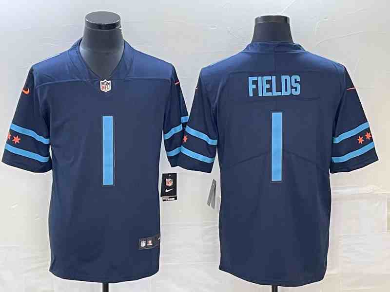 Men's Chicago Bears #1 Justin Fields Navy City Edition Limited Stitched Jersey