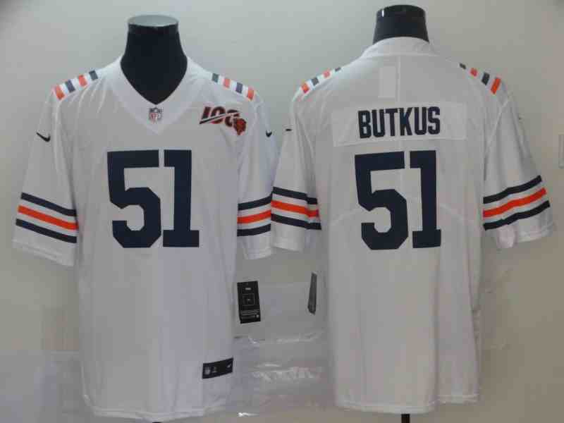 Men's  Chicago Bears 51  Dick Butkus Alternate White 100th Season Classic Limited Jersey