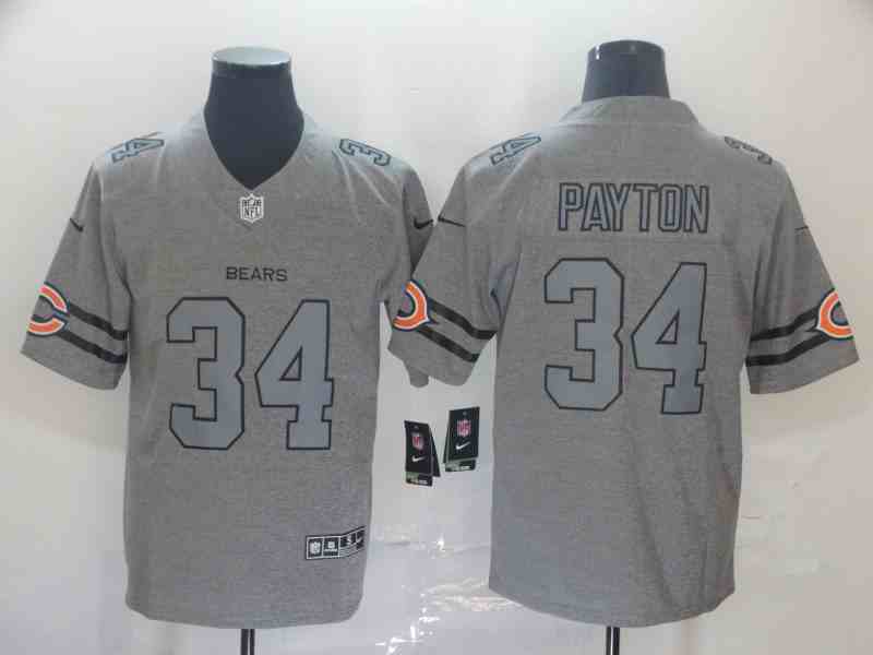 Men's Chicago Bears #34 Walter Payton Gray Gridiron Team Logo Limited Stitched NFL Jersey