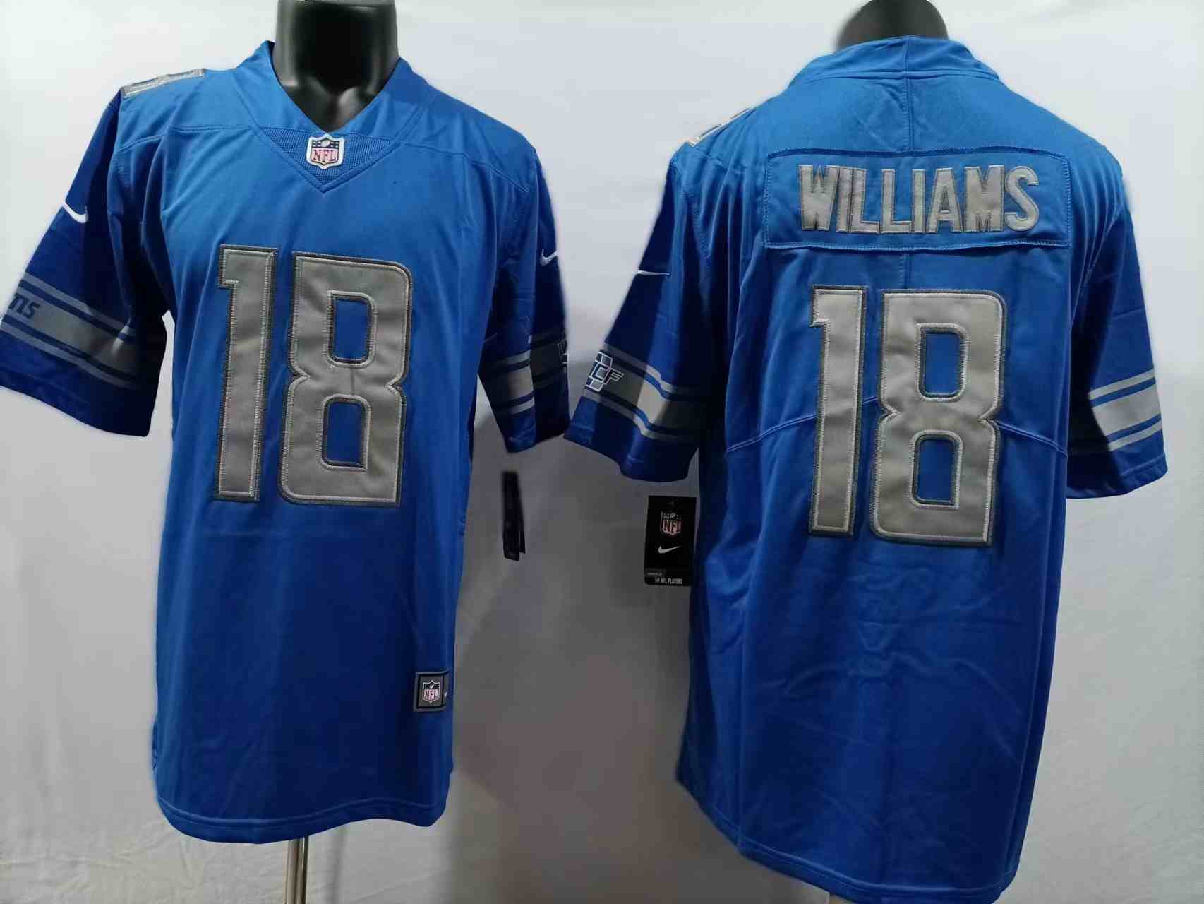 Men's Detroit Lions #18 Jameson Williams Blue Vapor Untouchable Limited Stitched Jersey