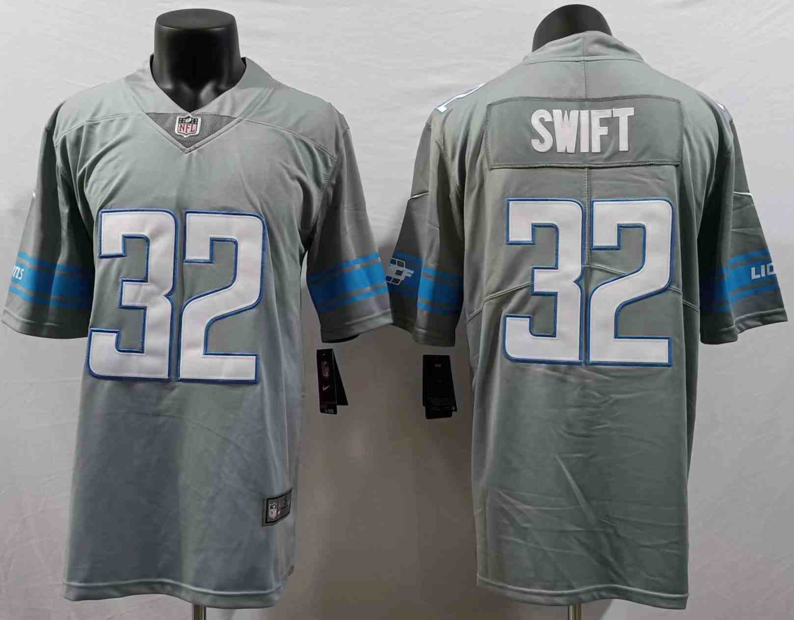 Men's Detroit Lions #32 DAndre Swift Gray Vapor Untouchable Limited Stitched Jersey