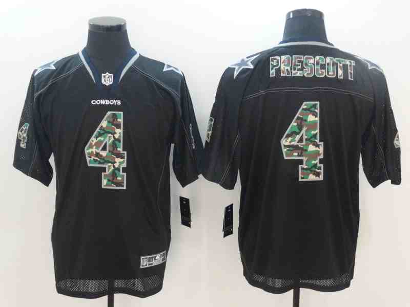 Men's Dallas Cowboys #4 Dak Prescott Black Camo typeface Classic Jersey