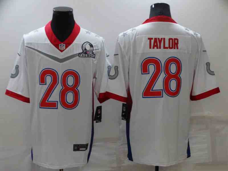 Men's Indianapolis Colts #28 Jonathan Taylor 2022 White Pro Bowl Stitched Jersey