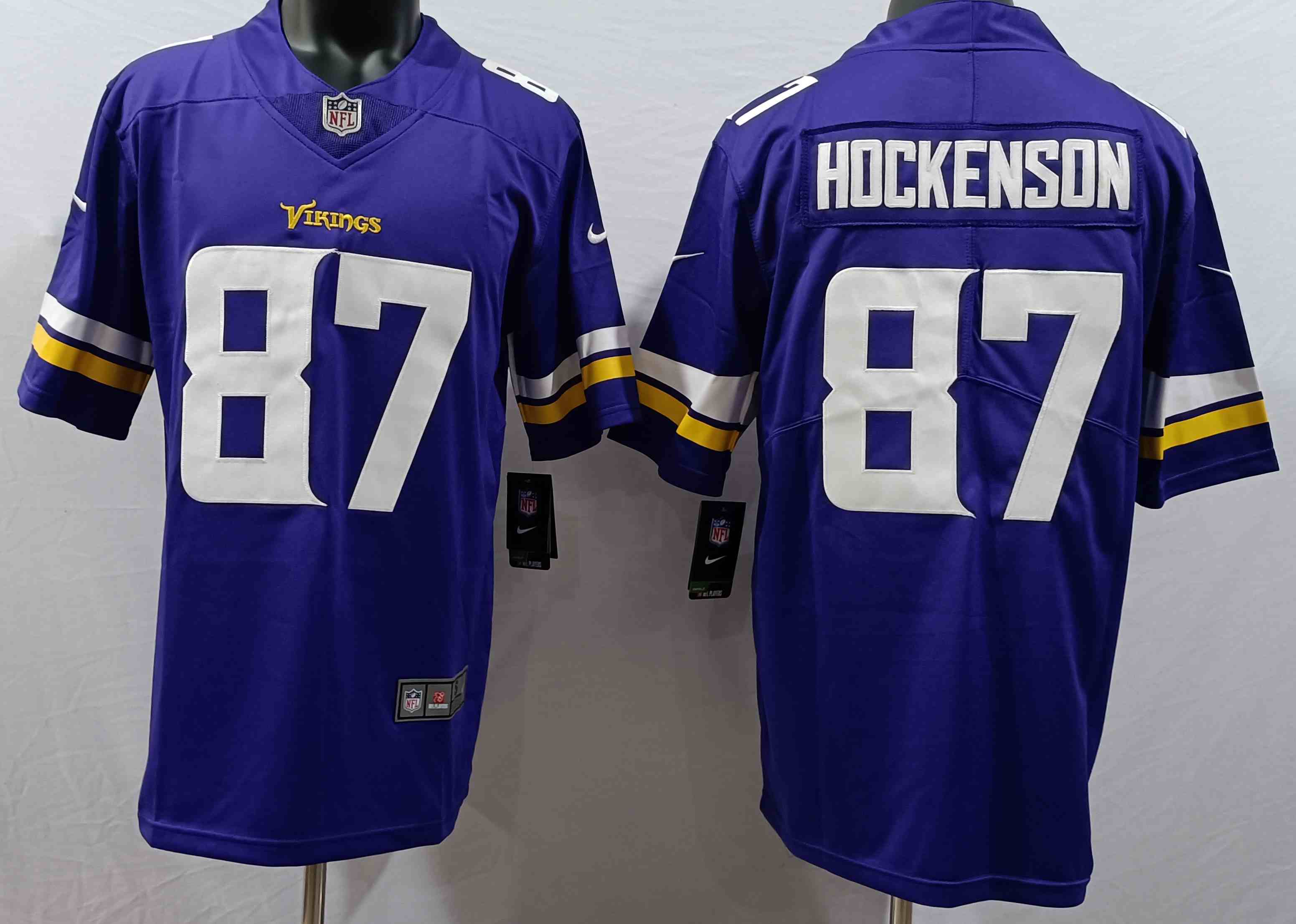 Men's Minnesota Vikings #87 T.J. Hockenson Purple Vapor Untouchable Stitched Jersey