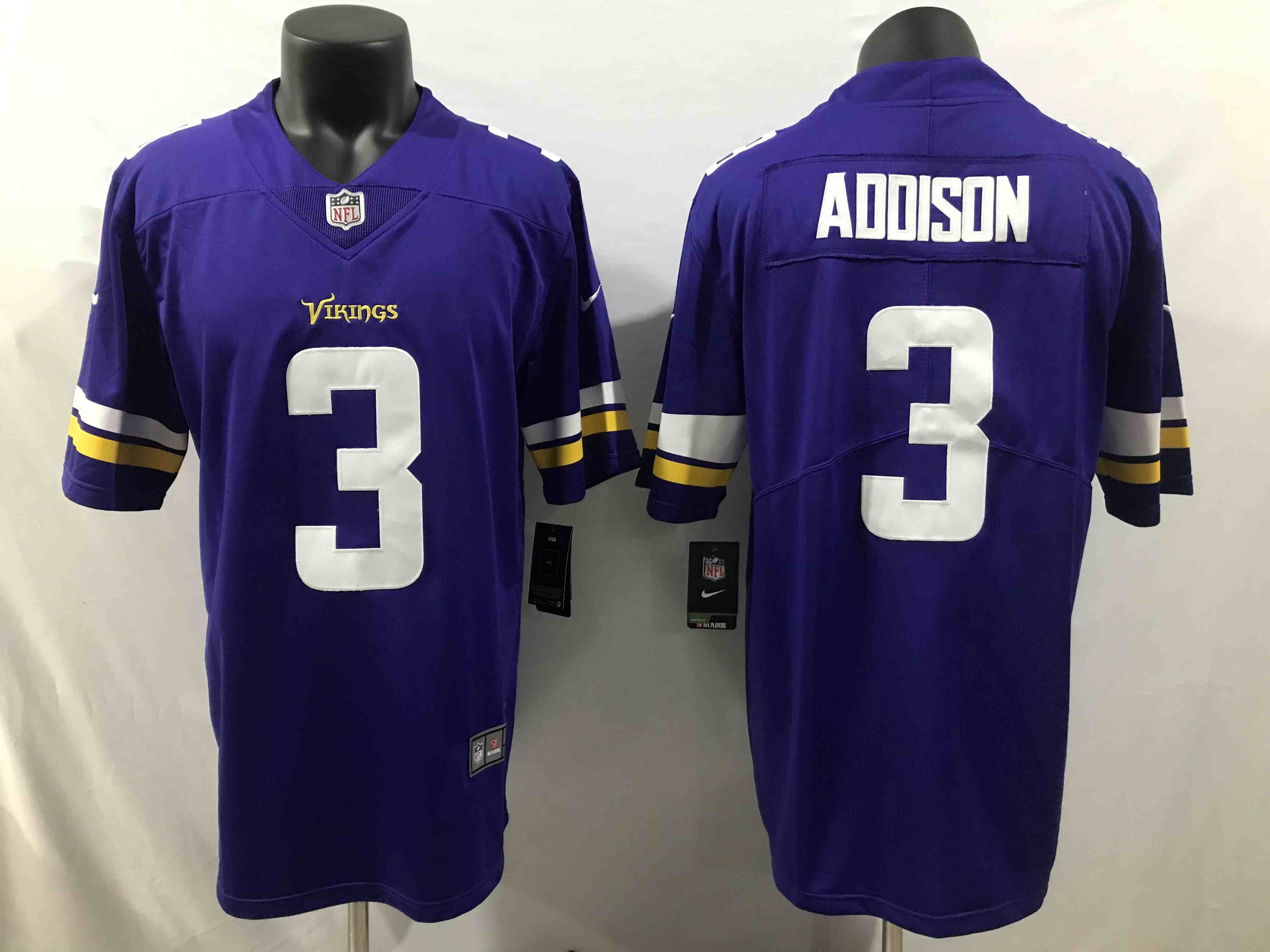 Men's Minnesota Vikings #3 Jordan Addison  Purple Vapor Untouchable Stitched Jersey