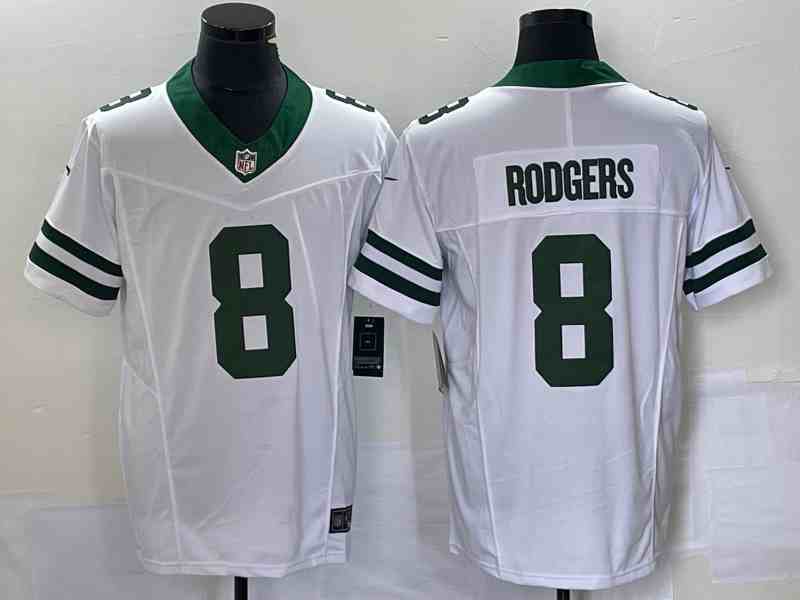 Men's New York Jets #8 Aaron Rodgers White 2023 F.U.S.E. Vapor Limited Throwback Stitched Football Jersey