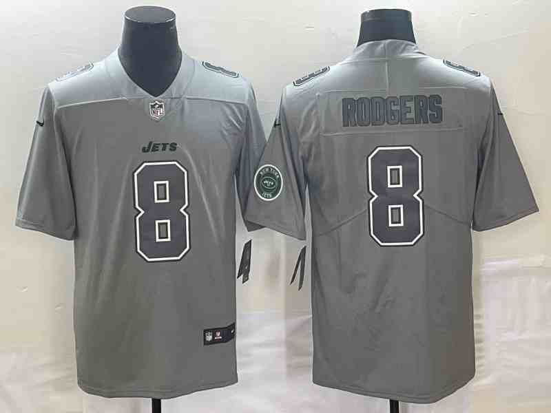 Men's New York Jets #8 Aaron Rodgers LOGO Grey Atmosphere Fashion Vapor Untouchable Stitched Limited Jersey