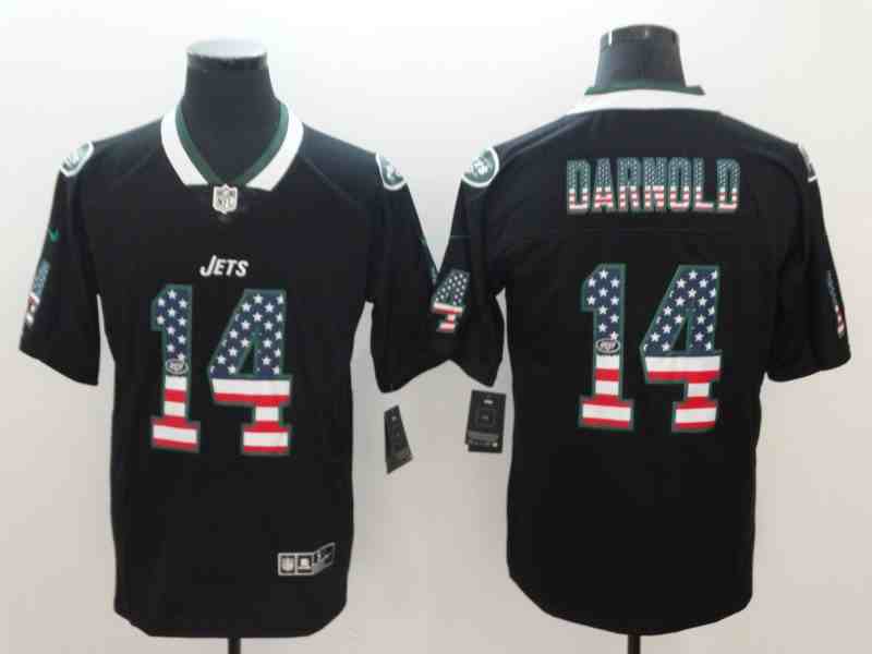 Men's New York Jets #14 Sam Darnold  Black USA Flag Color Rush Limited Fashion NFL Stitched Jersey