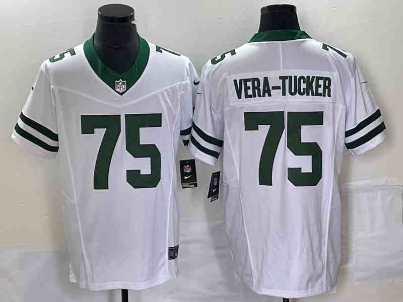Men's New York Jets #75 Alijah Vera-Tucker White 2023 F.U.S.E. Vapor Limited Throwback Stitched Football Jersey