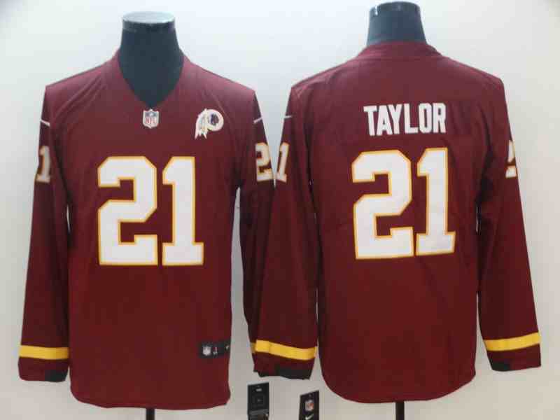 Men's Washington Redskins #21 Sean Taylor Red Therma Long Sleeve Stitched NFL Jersey