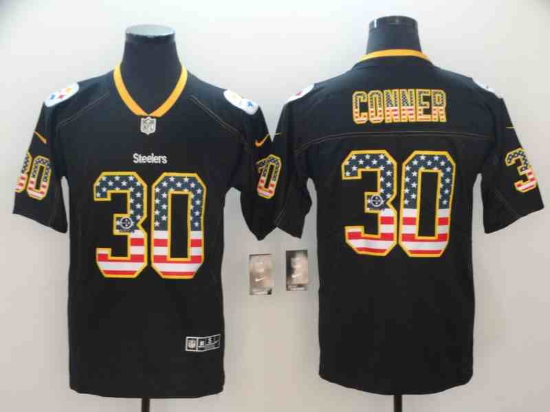 Men's Pittsburgh Steelers #30 James Conner Black USA Flag Color Rush Limited Fashion NFL Stitched Jersey