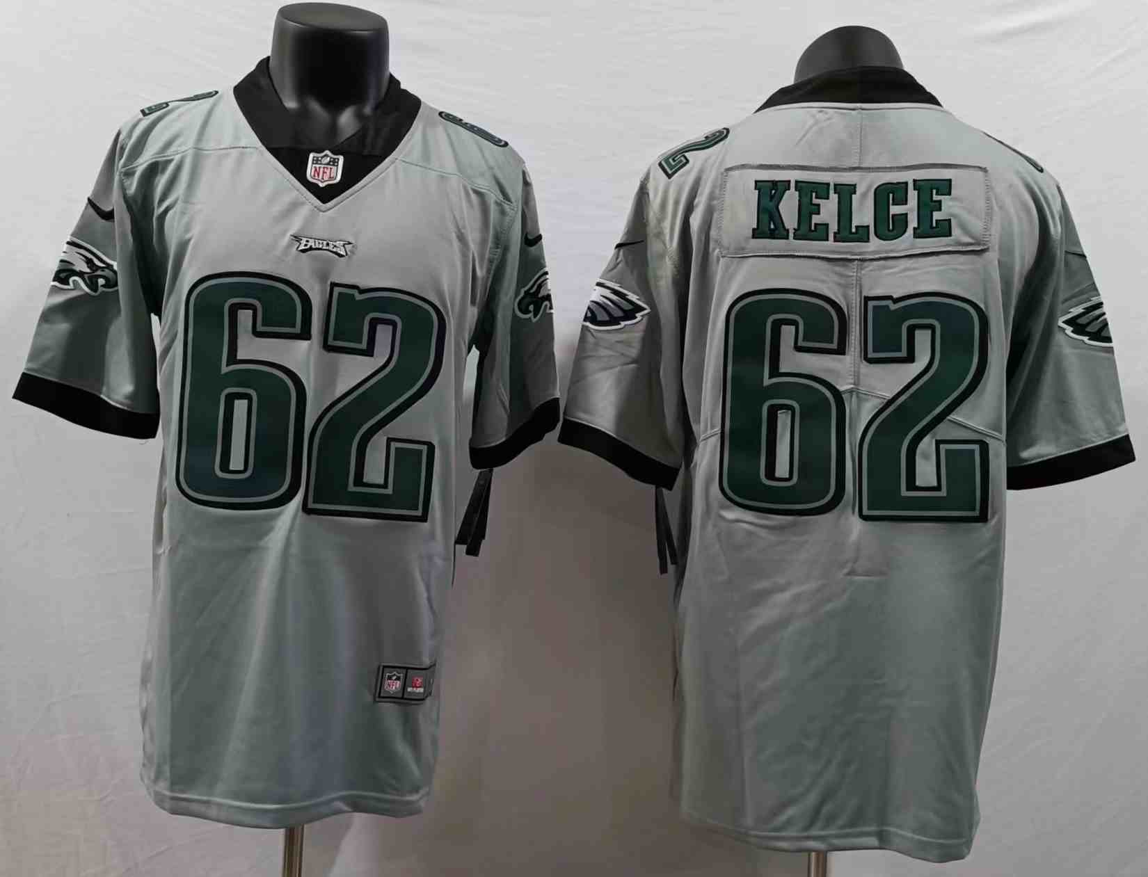 Men's Philadelphia Eagles #62 Jason Kelce Gray Inverted version Limited  Jersey