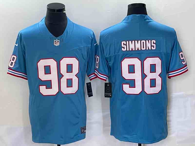 Men's Tennessee Titans #98 Jeffery Simmons Light Blue 2023 F.U.S.E. Vapor Limited Throwback Stitched Football Jersey