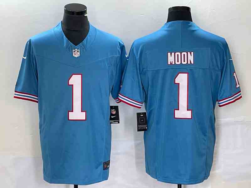 Men's Tennessee Titans #1 Warren Moon Light Blue 2023 F.U.S.E. Vapor Limited Throwback Stitched Football Jersey