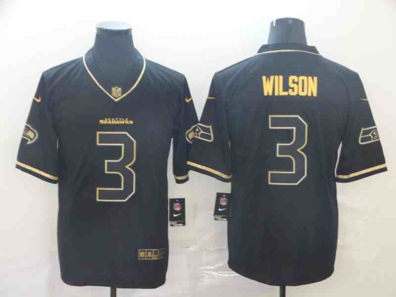 Men's Seattle Seahawks #3 Russell Wilson Black Golden Edition Limited Stitched NFL Jersey