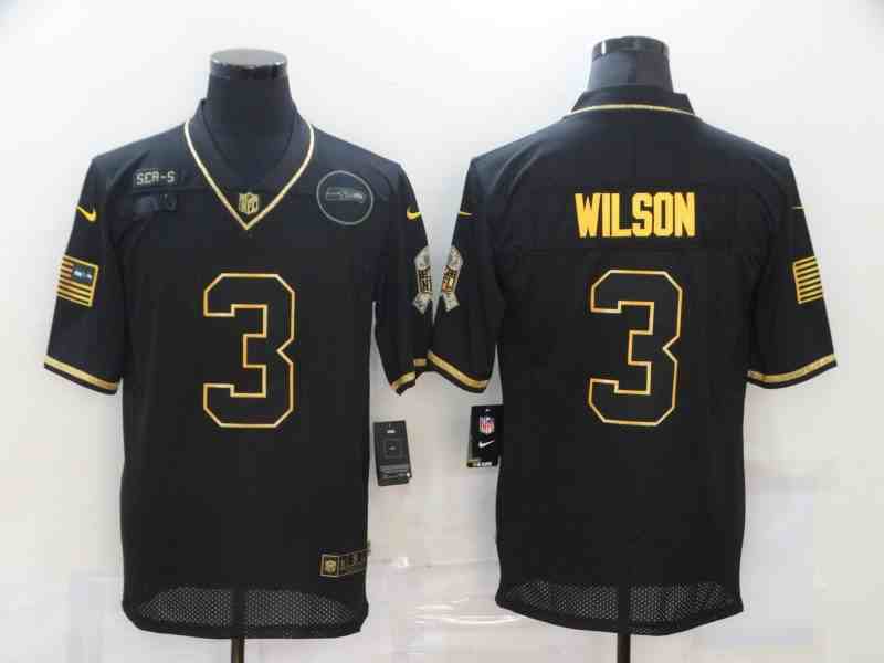 Men's Seattle Seahawks #3 Russell Wilson BlackGold Salute To Service Limited Stitched NFL Jersey