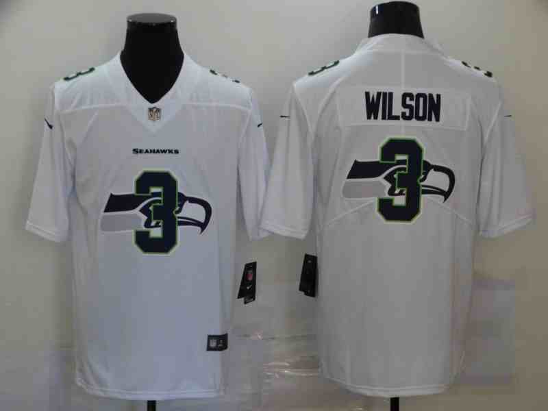 Men's Seattle Seahawks #3 Russell Wilson white  Team Big Logo Limited Stitched NFL Jersey