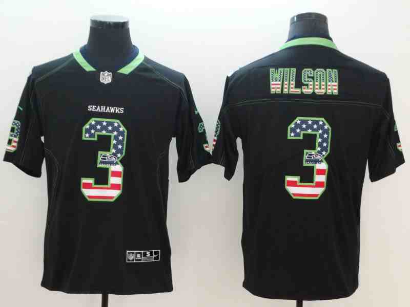Men's Seattle Seahawks #3 Russell Wilson black Salute To Service USA Flag Fashion Limited Stitched NFL Jersey