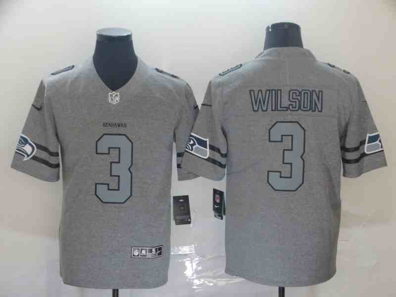 Men's Seattle Seahawks 3 Russell Wilson Gray Gridiron Gray Vapor Untouchable Limited Jersey