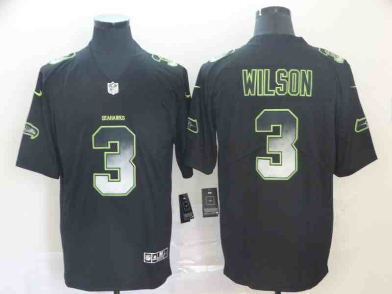 Men's Seattle Seahawks #3 Russell Wilson Black Smoke Fashion Limited Stitched NFL Jersey