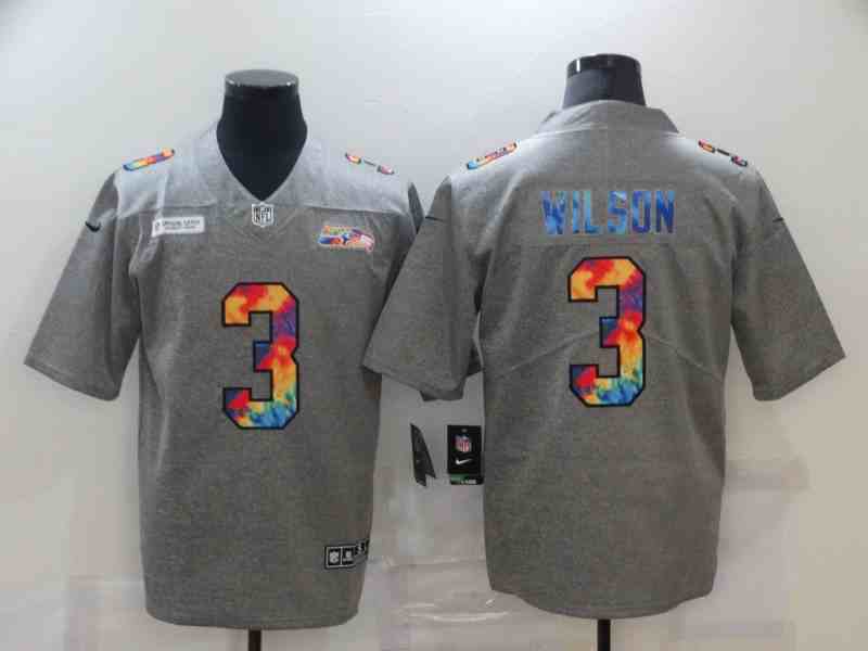 Men's Seattle Seahawks #3 Russell Wilson  Grey Crucial Catch Limited Stitched NFL Jersey