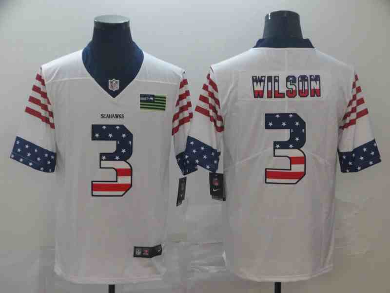 Men's Seattle Seahawks 3 Russell Wilson White USA Flag Fashion Limited Jersey