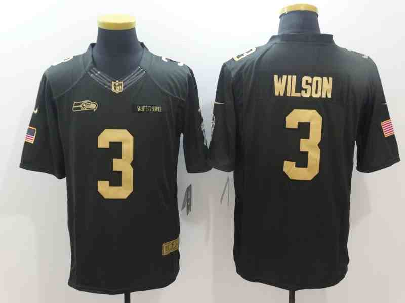 Men's Seattle Seahawks #3 Russell Wilson OliveGold Salute To Service Limited Stitched NFL Jersey