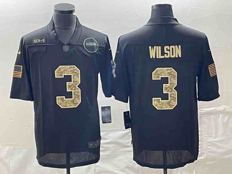 Men's Seattle Seahawks #3 Russell Wilson OliveCamo Salute To Service Limited Stitched NFL Jersey