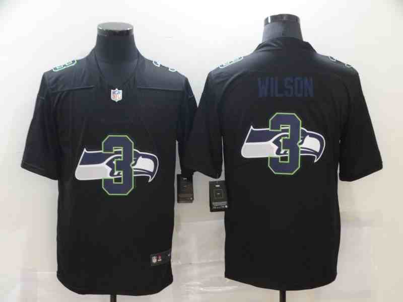 Men's Seattle Seahawks #3 Russell Wilson Black Shadow Logo Limited Stitched NFL Jersey