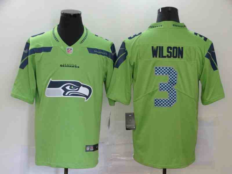 Men's Seattle Seahawks #3 Russell Wilson Green Team Big Logo Limited Stitched NFL Jersey