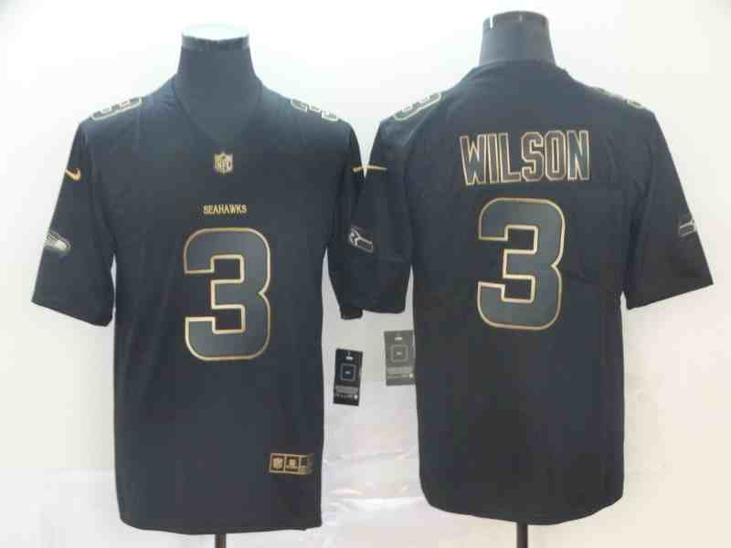 Men's Seattle Seahawks #3 Russell Wilson Black Gold Edition Stitched NFL Jersey