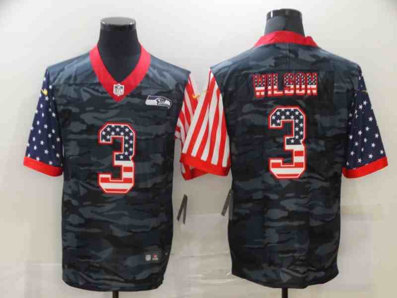 Men's Seattle Seahawks #3 Russell Wilson Camo USA Flag Limited Stitched NFL Jersey