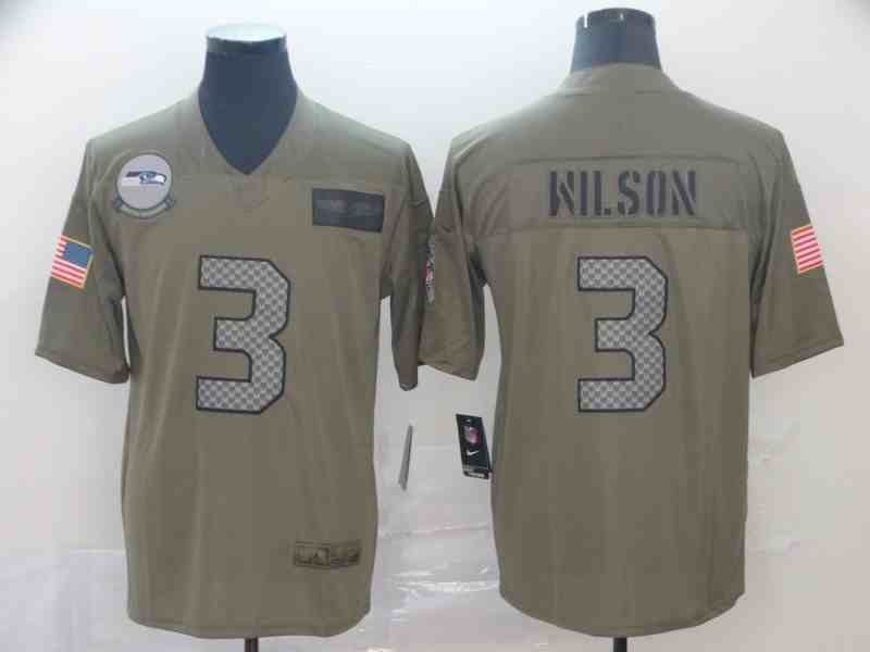 Men's Seattle Seahawks #3 Russell Wilson  OliveCamo Salute To Service Limited Stitched NFL Jersey