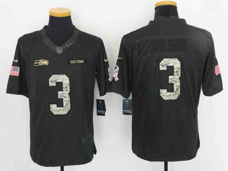 Men's Seattle Seahawks#3 Russell Wilson Black Men's Stitched Limited  Salute To Service Jersey