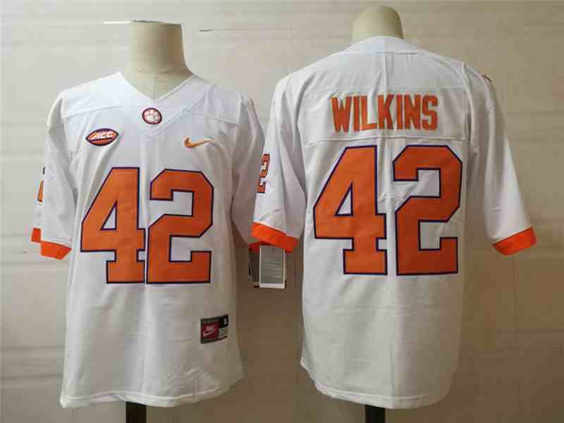 Men’s NCAA Clemson Tigers #42  Christian Wilkins white High School College Football Jerseys